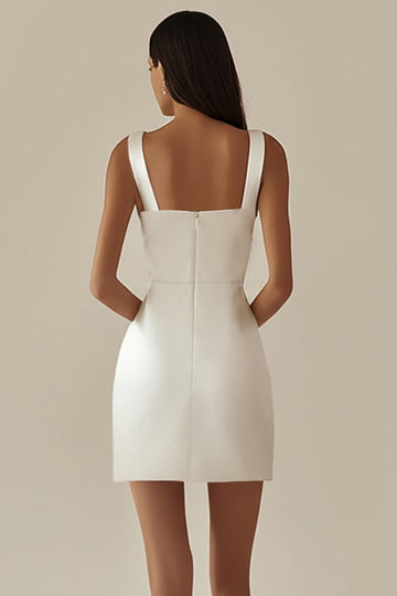 Satin White Bodycon Cowl Neck Graduation Dress